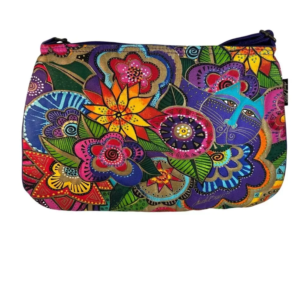 Laurel Burch Crossbody Colorful Cat Carlotta's Garden Crossbody bag